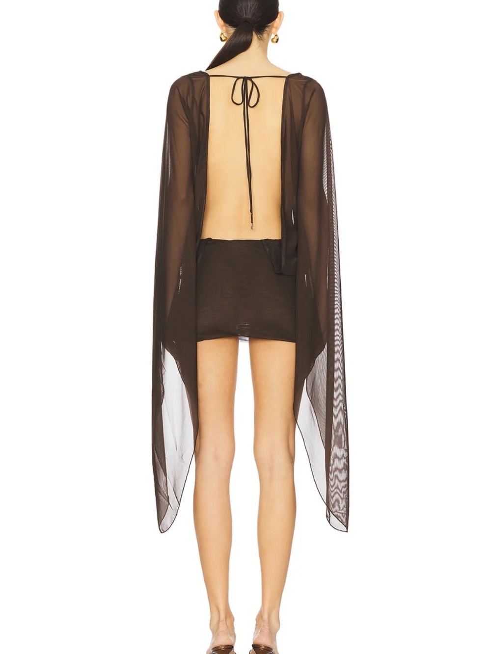 Jaded London Brown Sheer Open-Back Tie Cover-Up